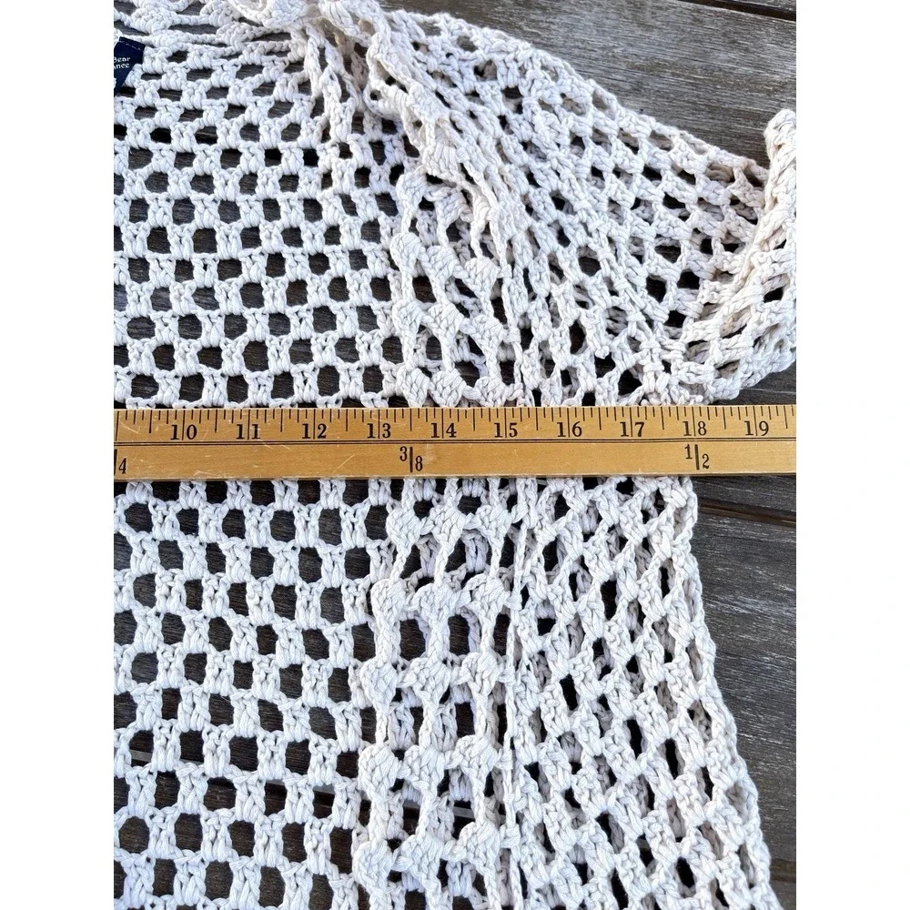 Womens Boho Open Wave Front Cardigan Crochet Knit Size S/M Cream Cottage Coastal